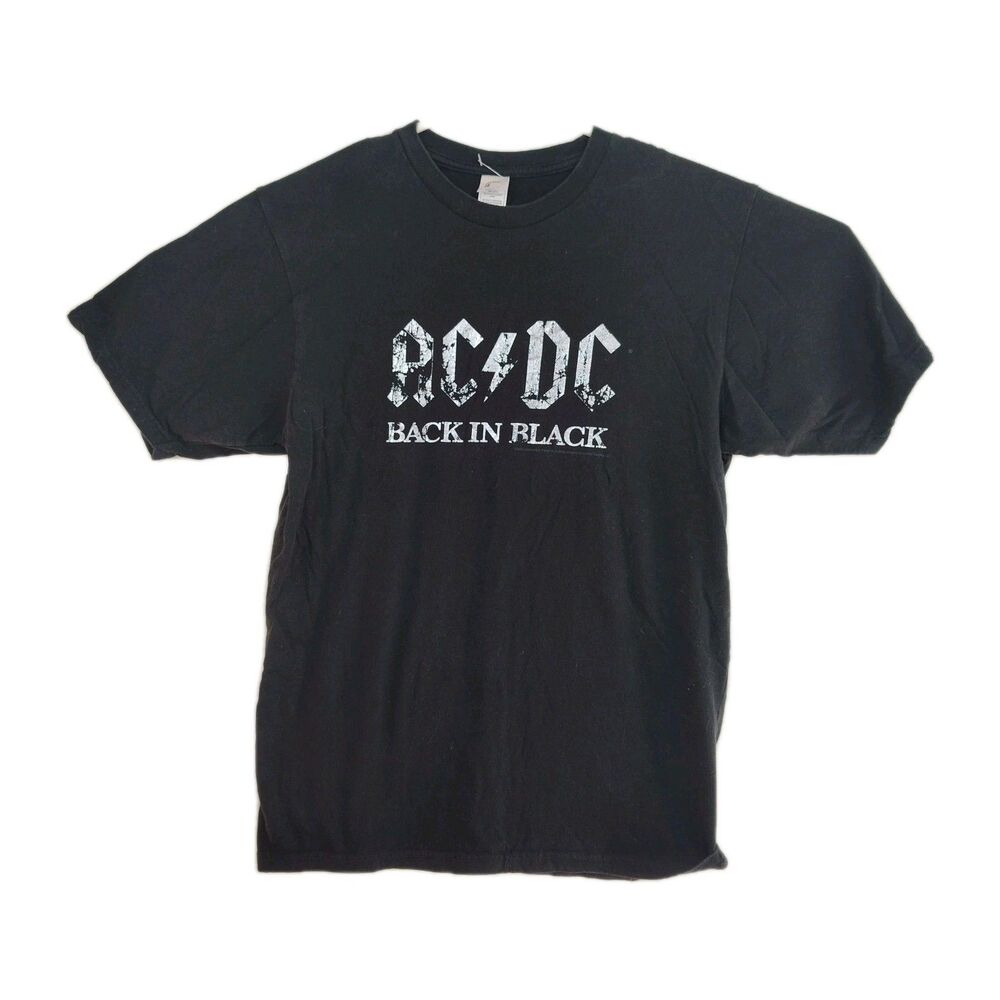 ACDC Back in‎ Black t-shirt, men's medium, shiny print, black, C logo